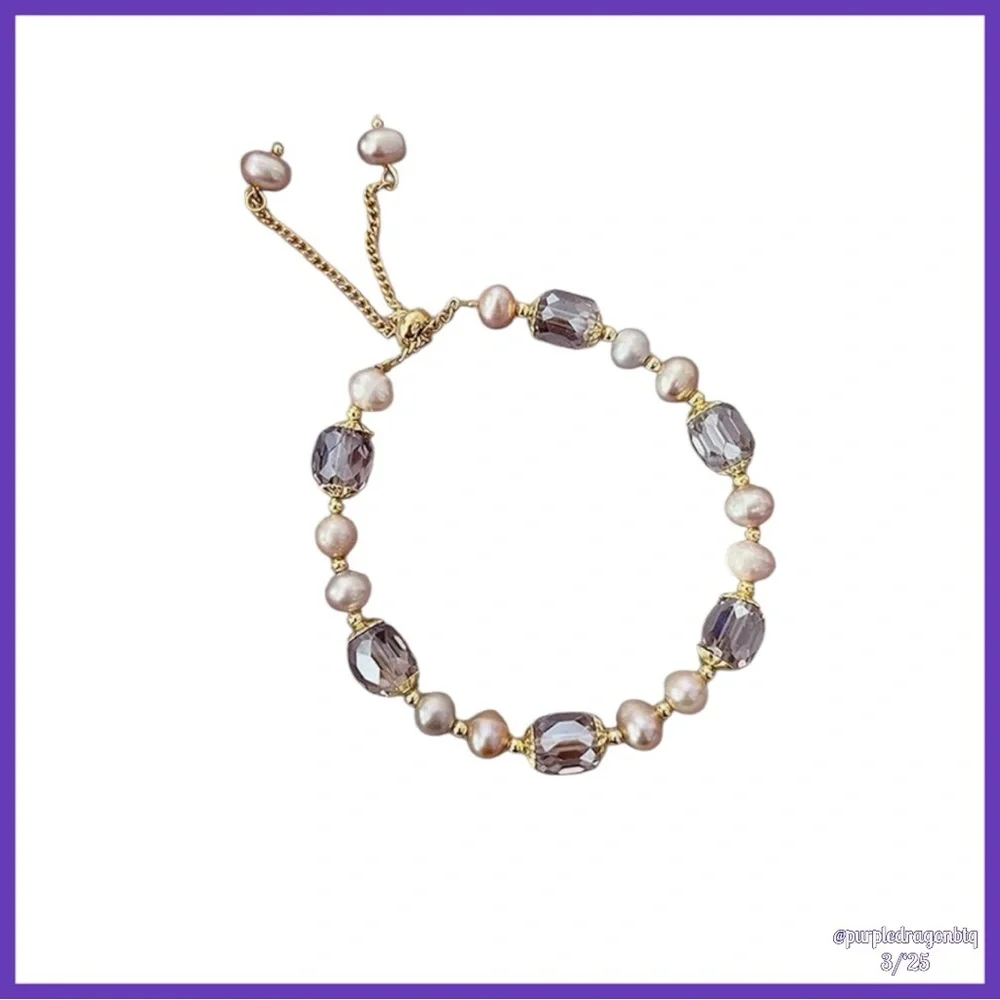 FRESHWATER PEARL AND LIGHT PURPLE CRYSTAL BOLO BRACELET NWT